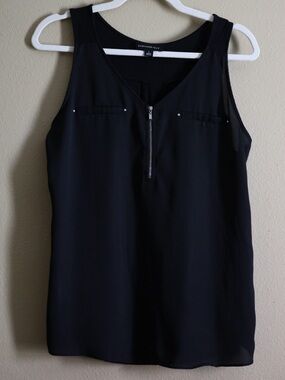 Fortune + Ivy Rebekah Black Zip Mixed Media Tank Large